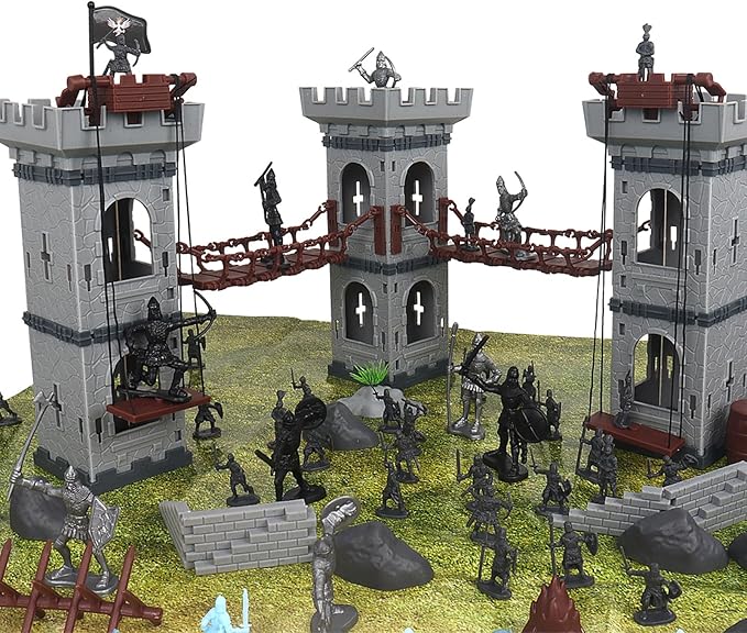 Medieval Castle Knight Toy Soldier Figures Army Men Toys, The Medieval Times Middle Ages DIY Castle Building Toy Piracy Knight Action Figurines with Storage Bag,2 Dragons, 2 Bridges, 1 Map