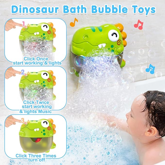 Toddler Bubble Bath Toys, Light Up Bath Bubble Machine Toy for Kids Age 3-5 Baby Bathtub Toy Slide Dinosaur Bubbles Maker with Music Floating Animal Water Toys Boy Girl