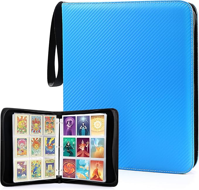 WOT I Baseball Card Binder, 900 Pocket Sleeves with Zipper, Double Sided Pockets Carry Case for Baseball, Football Cards (Blue)