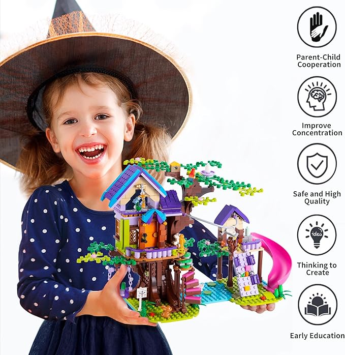 Treehouse Building Blocks, Friendship Forest Treehouse Building Toy with Slide, Swing, Animals, Creative Forest Toy Great Gift for Kids Girls Boys 6-12 (751Pcs)