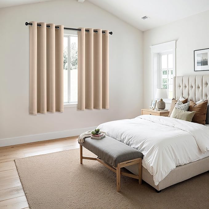 MIULEE Blackout Curtains for Bedroom 2 Panels 50 x 63 Inch Long Beige | Thermal Insulated, Living Room Darkening Grommet Drapes, Noise Reducing, Light Blocking Window Treatments