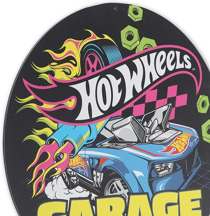 Mattel Hot Wheels Garage Neon Metal Sign - Fun Hot Wheels Wall Decor for Kids' Bedroom or Garage
