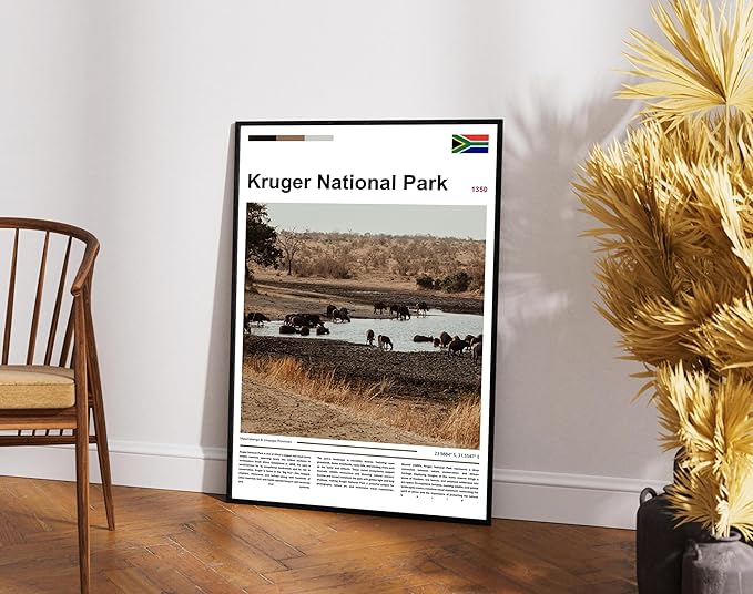 Poster Kruger National Park Wall Art Original Design(30"x20" Unframed) South Africa Safari Wildlife Print African Buffalo Savanna Landscape Nature Scenery Travel Landmark Series Picture