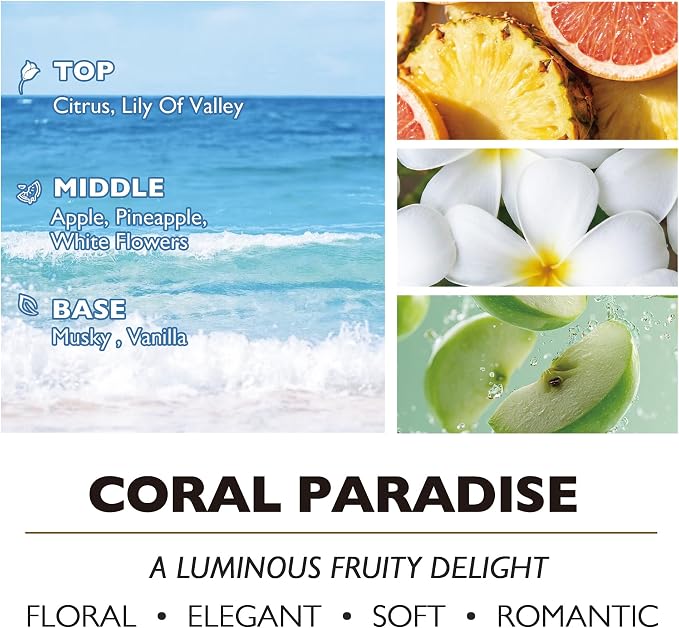 HomeLights Coral Paradise Scented Candles | 34oz Soy Candles Bohemian Natural Textures 3-Wick Large Candle Jars | Ideal Candle Gifts for Events, Home Decor Stress, Relief & Relaxation