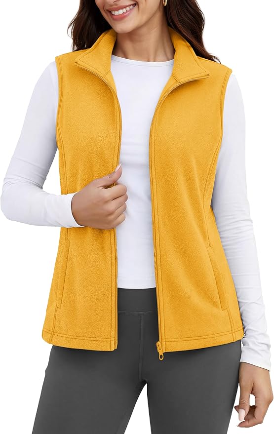 MAGCOMSEN Women's Fleece Vest Outerwear Sleeveless Lightweight Zip Jackets Warm Soft Vests with Zipper Pockets