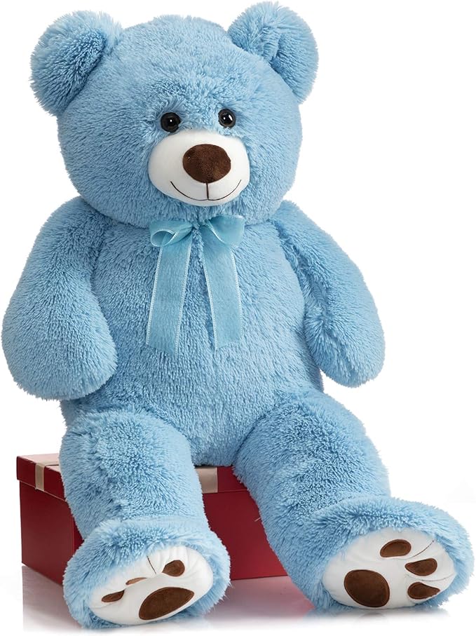 HollyHOME Teddy Bear Stuffed Animal Plush Giant Teddy Bears with Footprints Big Bear 36 inch Blue