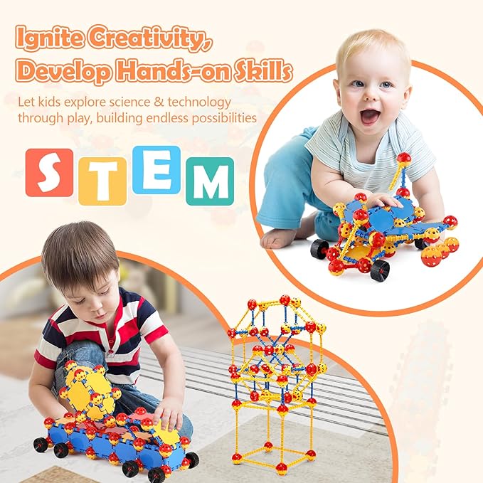ZOZOPLAY 160PCS STEM Building Blocks Set, Preschool Toys for Ages 3+Kids, Colorful Plastic Connectors, Creative Inspirational Construction Fun Educational Toys, Best Gift Game Kit Classroom Activity
