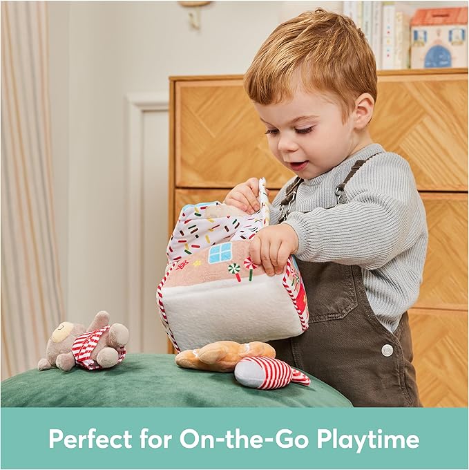 GUND Baby Play Soft Collection, My First Gingerbread House 5-Piece Playset with Rattle, Squeaker and Crinkle Plush Toys, Sensory Toy for Babies, 7.5”