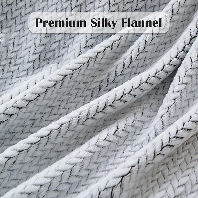NEWCOSPLAY Fleece Leaves Pattern Throw Blanket, Frosty Dark Grey, 50"x60" | Super Soft Throw Blanket, Lightweight Cozy Bed Sofa Blanket, Premium Silky Flannel Fleece, Travel Blanket for All Season Use