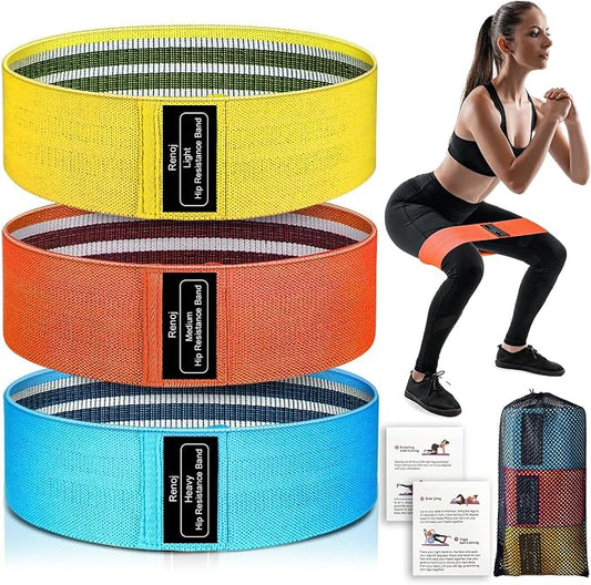 Renoj Resistance Bands for Working Out: 3-Set Professional Exercise Bands for Pilates, Yoga, Home Gym, Booty, Leg Training | Heavy/Medium/Light Fabric Loops for Women Men