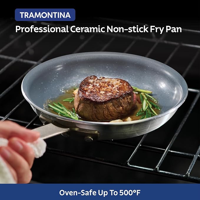 Tramontina Professional 10-Inch Ceramic Non Stick Frying Pan, Heavy-Gauge Aluminum Skillet with Ceramic Nonstick Coating, Dishwasher and Oven Safe, Gray