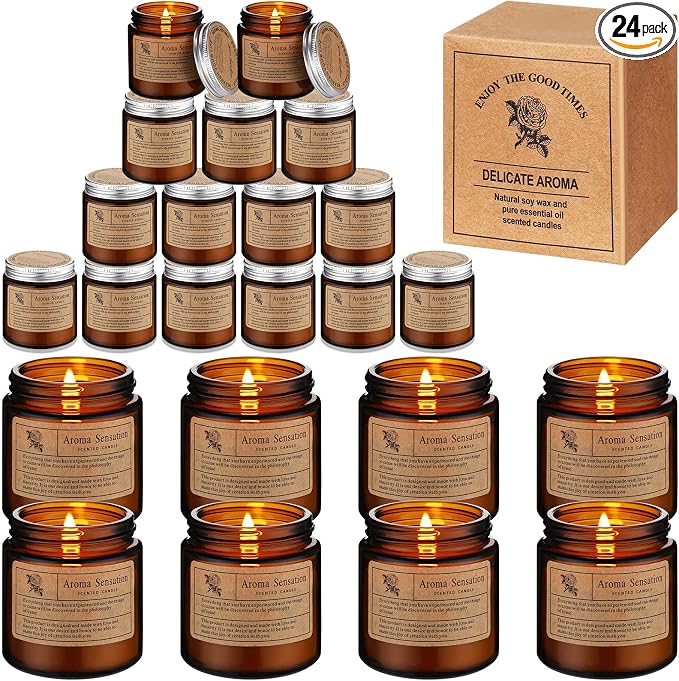 MTLEE 24 Pcs Candles for Home Scented Aromatherapy Jar Candle Gift for Women Bulk 8 Long Lasting Aromatherapy Jar Soy Wax Candle Gift for Mother`s Day Christmas Birthday(Simple Style,Flower Scent)