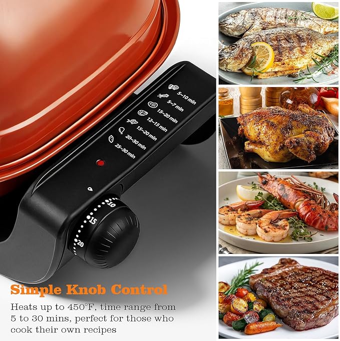 Electric Roaster Oven, Techwood 1300W Fish Roaster Korean BBQ 3-in-1 Electric Indoor Grill with Timer Control Knob, Double Sided Heating, Roast, Toast, Grill & More for Parties & Everyday Meals