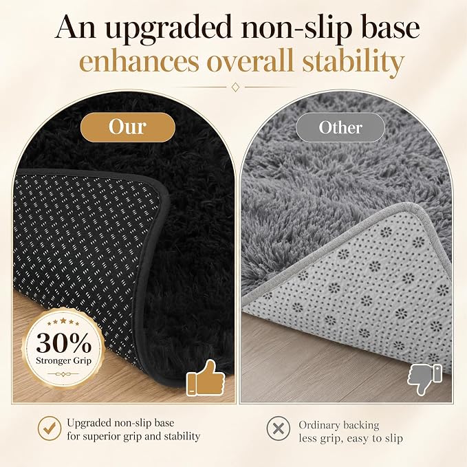 Area Rug for Living Room Bedroom: 4x6 Black Soft Fluffy Shag Upgrade Non-Slip High Pile Carpet Large Fuzzy Plush Indoor Floor Decor Shaggy Rug for Kid Boys Girls Dorms Playroom Nursery Modern Home