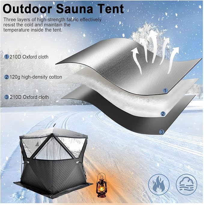 Outdoor Sauna Tent for 3-5 People, Insulated Ice Fishing Tent, Heat Insulating and Windproof, Portable Ice Fishing Shanty Ice House for Home Garden, Camping, Other Locations