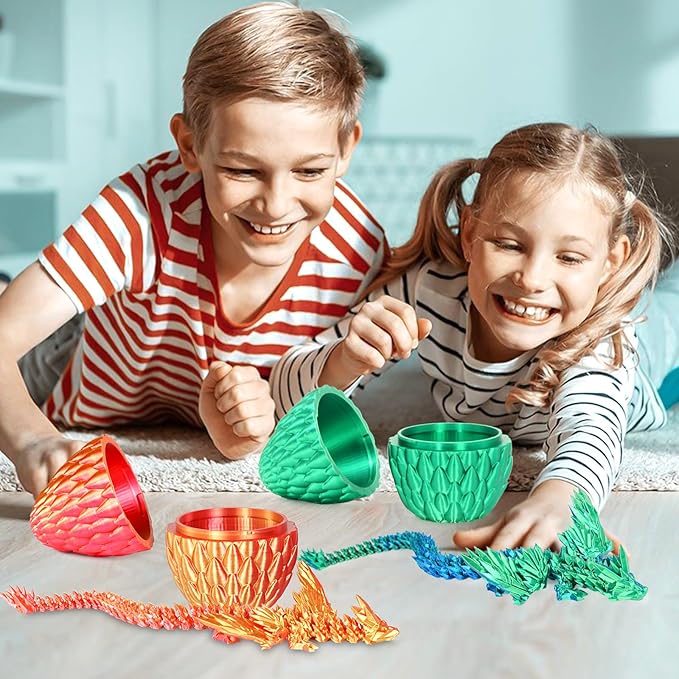 3D Printed Dragon Eggs with Articulated Fly Dragon Inside, Collectible Figurines Fidget Toy for Adults Kids Birthday Easter Christmas White Elephant Gifts for Friends Colleagues(Silk Green, L size)