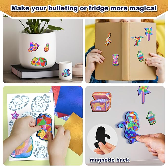 FLUXOJOY Foil Art Craft Kits for Kids, Mess -Free Fun Activity Set for Child, DIY Printing Craft Kits, Gifts for Ages 4 5 6 7 8 9 10 11 12 Years and Up, Art Supplier Travel Toys for Boys Girls