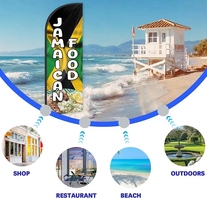 Jamaican Food Feather Flag for Storefronts 6 FT (Flagpole Not Included) | Business Advertising Flag