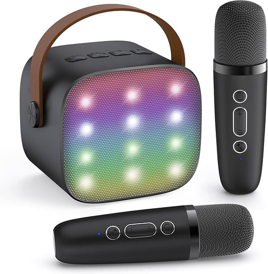 Mini Karaoke Machine with 2 Wireless Microphones for Kids Adults, Portable Bluetooth Speaker, 2026 Top Birthday Gift for Boys Girls 3, 4, 5, 6, 7, 8, 9, 10, 12+ Years Old Grandkids Present (Black)