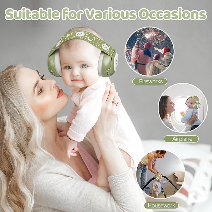 Baby Earmuffs-Infant Ear Protection for Babies 0-36 Months, 25dB NRR Baby Noise Cancelling Headphones with Little Bear Design,Baby Flight Essentials for Travel/Improves Sleep/Outdoor