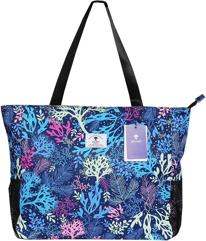 ESVAN LARGE BEACH BAG Water Resistant Lightweight 20 inch Women Oversize Tote Bag for Gym Beach Travel Pool Yoga Nurse