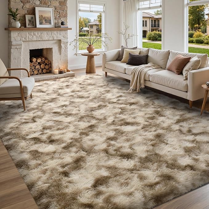 5x7 Area Rugs for Living Room, Khaki Plush Fluffy Shaggy Bedroom Rugs Non-Slip, Ultra Soft Carpet for Nursery Kids PlayRoom Dorm Office Indoor