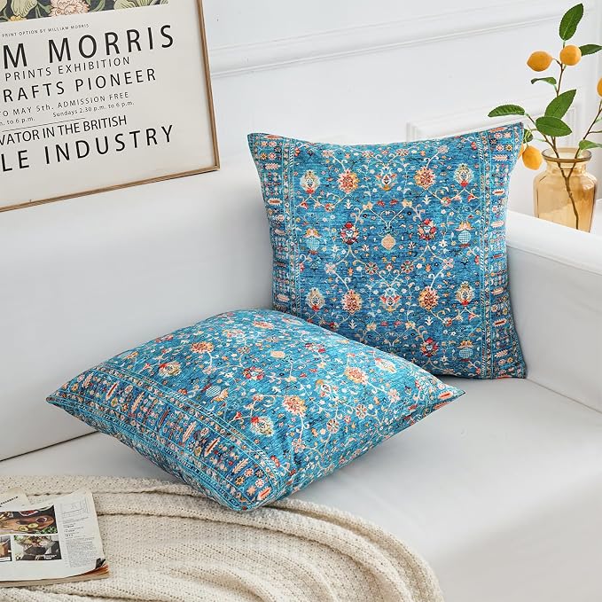 Boho Throw Pillow Covers 16x16 inch Set of 2,Boho Vintage Carpet Pattern Antique Ethnic Decor Double Sided Pattern Cushion Cover Soft Pillow Case Living Sofa Room Bed Square Pillow Cover