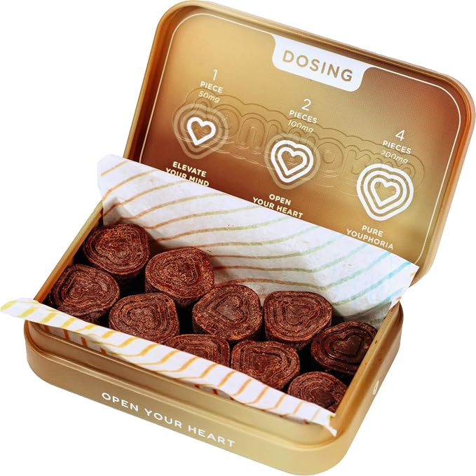Youphoria Dark Chocolate Hearts, 600mg Kanna Supplement with L-Theanine for Relaxation, Organic, 8 Count