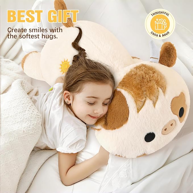 Onsoyours Original Weighted Stuffed Animals, 4.0 lbs Weighted Highland Cow Plush Toy, 20" Large Soft Weighted Scottish Cow Pillow Gifts for Kids & Adults