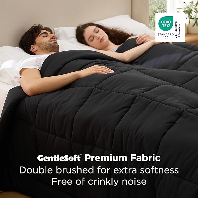 Bedsure Comforter Duvet Insert - Quilted Comforters Oversize Queen Size, All Season Duvet, GentleSoft Down Alternative Bedding, with 8 Tabs, Gifts for Women/Men, Black, Oversize Queen 98 x 98 Inches