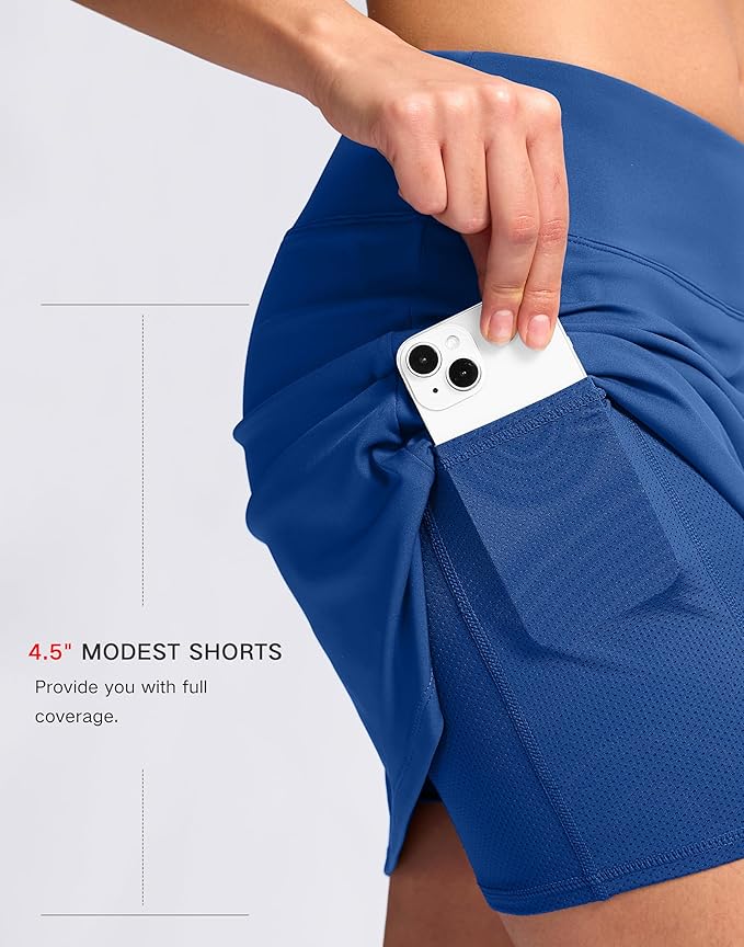 16" Skorts with 2 Pockets | Side Slits, High Waisted, A Line, Casual, Pickleball, Athletic, Golf, Tennis Skirt, for Women
