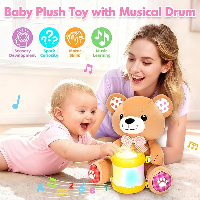 Baby Toys 6-12 Months, Bear Musical Plush with Lights,ABCs,Animal Sounds, Numbers, Infant Early Learning Toy, Christmas Birthday Gifts for 6+ Month Boys &Girls
