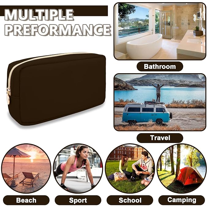UIXIZQ Small Makeup Pouch for Purse, Nylon Travel Toiletry Storage Pouch Cute Preppy Cosmetic Bag for Women Girls, Waterproof Makeup Organizer Skincare Bag Purse with Zipper (Small-Chocolate)