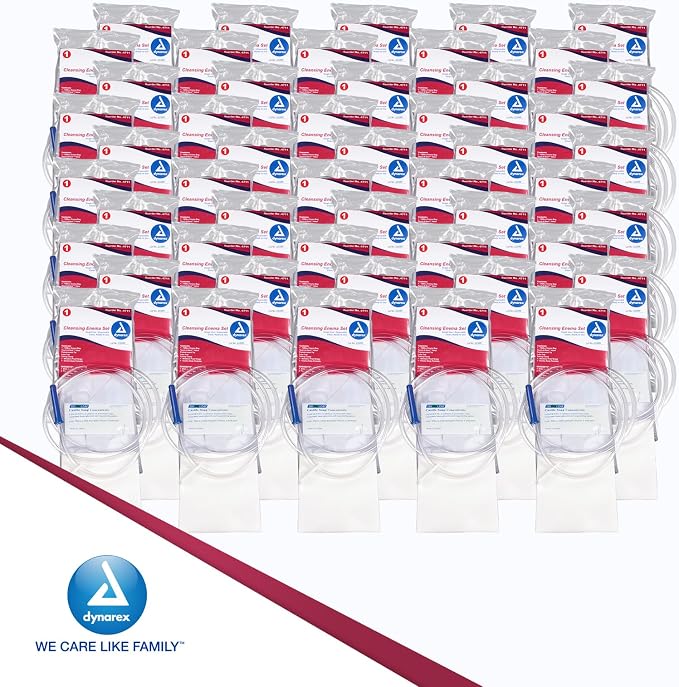 Dynarex Enema Kit - Ready-to-Use Disposable Enema Bag Kit for Colon Cleansing, Digestive Issues, Constipation Relief - 1.6 Quarts, 50 Sets per Bulk Case