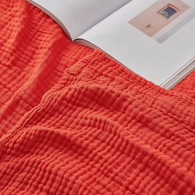 EMME Muslin Blankets for Adults Throw Blanket for Couch Breathable Gauze Soft Lightweight Airy Orange Rust Queen 90" x 90"