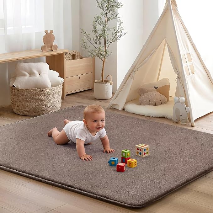 Baby Play Mat for Floor,Ultra Thick Elastic Foam 74"x50" Playmat Tummy Time Muscle Crawling Exercise Activity Cushion Gym Mat Nursery Playroom Area Kids Rug for Babies, Toddlers,Infants,Camel