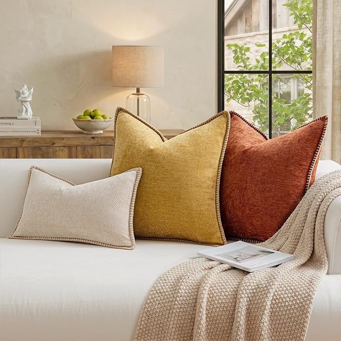 a moment Fall Decorative Throw Pillow Covers Pack of 2,22x22 Inch Crafted Border Yellow
