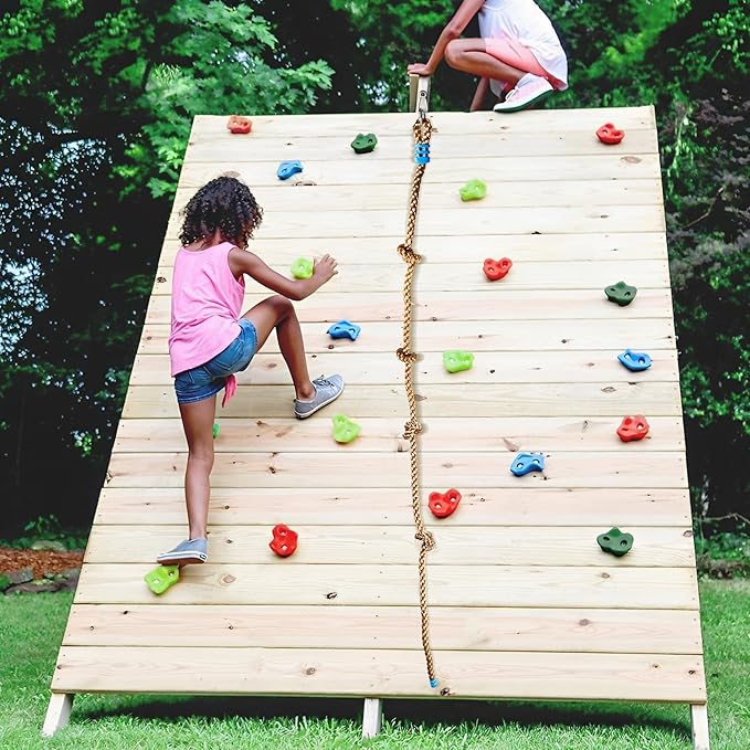 Climbing Rope for Kids, 8.2 FT Long with 4 Knotted Steps, Playground Accessories, Rope Swing for Obstacle Course, Treehouse Swingset Accessories Training for Kids Outdoor（Brown）