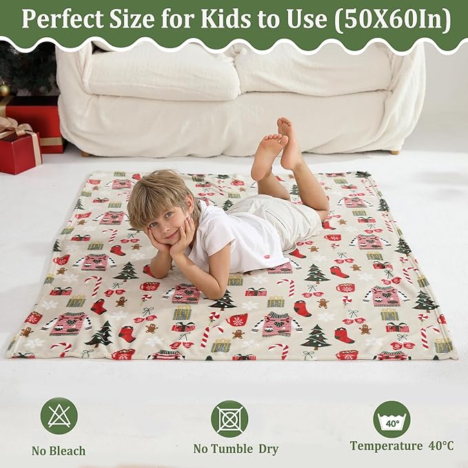 Softan Kids Christmas Blanket for Girls & Boys, Warm Soft Toddler Flannel Blankets for Sofa Couch Bed， Cozy Fuzzy Plush Flannel Kids Throw Blanket for Daycare & School - Christmas Tree 50x60 inches
