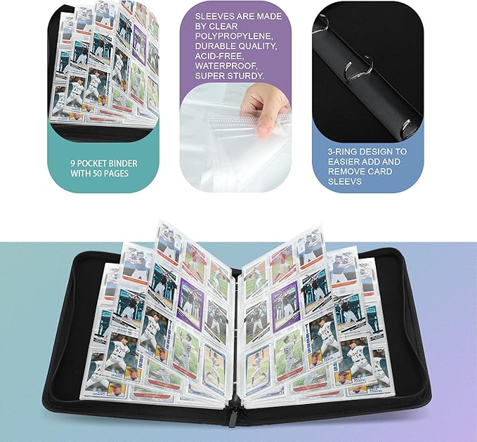 9 Pockets Trading Card Binder with Sleeves Card Organizer, 900 Double Sided Pocket PU Card Collection Binder, Baseball Binder,for Sports Card, MTG, TCG Yugioh Card (Orange)