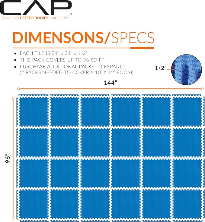 CAP Puzzle Exercise Mats | 1/2” Thick EVA Interlocking Foam Tiles for Home Gym Flooring | Multiple Options