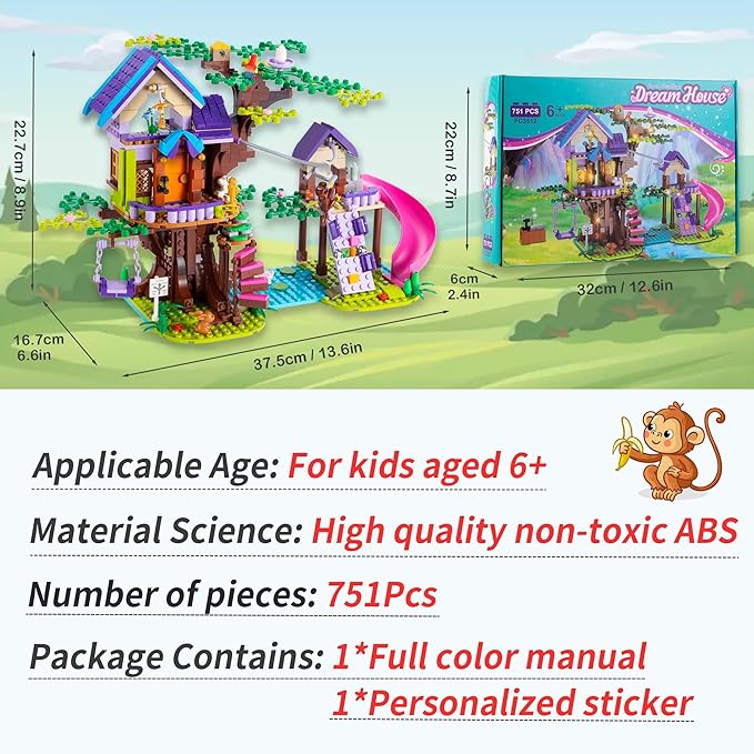 Treehouse Building Blocks, Friendship Forest Treehouse Building Toy with Slide, Swing, Animals, Creative Forest Toy Great Gift for Kids Girls Boys 6-12 (751Pcs)