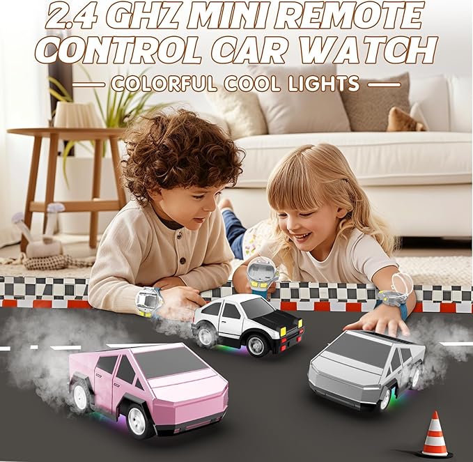 Watch Remote Control Car Toy, 2.4 GHz Mini RC Cars Watch Toy with LED Lights USB Charging Wrist Controlled Small Racing Car Interactive Game Toys for Kids Boy Girl Birthday Christmas