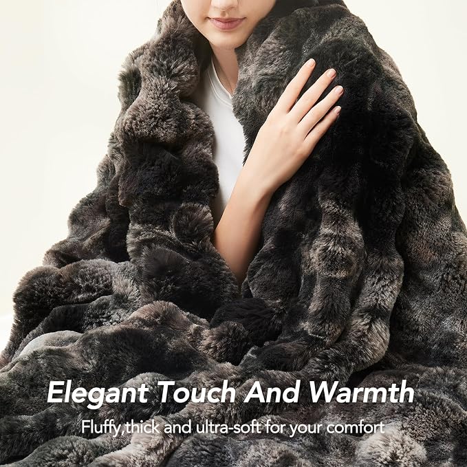 L'AGRATY Faux Rabbit Fur Throw Blanket for Couch, 50'' x 60'', Tie-Dye Gray | Soft Cozy Bubble Fluffy Blanket for Sofa Bed, Thick Warm Plush Fuzzy Throw for Room Home Decor, Luxury Gift for Women Mom