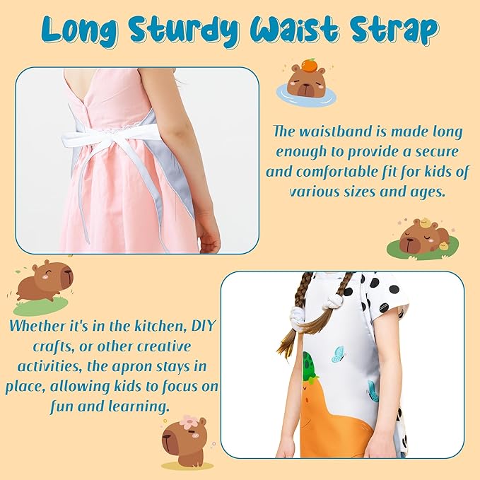 R HORSE Kid Apron and Chef Hat Set - 2Pcs Capybara Adjustable Children Kitchen Apron Dress up Role Play Chef Toy Kid Cooking Gift Birthday for Kids Cooking Baking Painting and Training