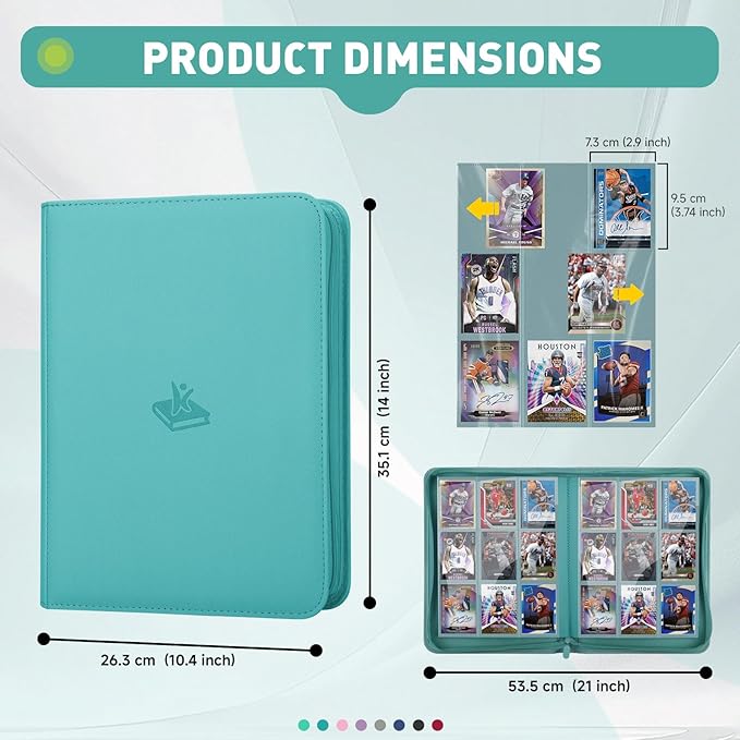 Trading Card Binder 9 Pocket - 180 Cards Capacity, Side Loading Card Album with Zipper Closure, Card Collection Holder for TCG, Game Cards, Sports Cards, Yugioh（Turquoise）