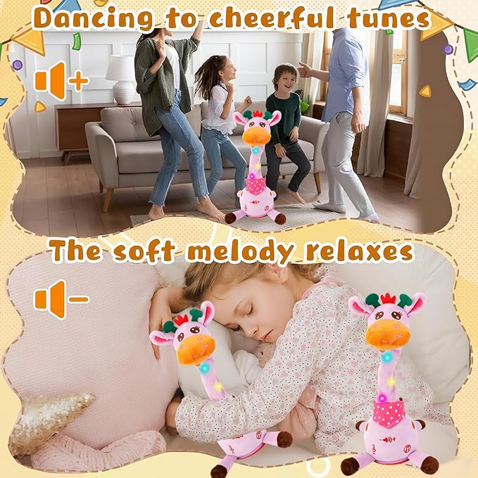 Dancing Talking Singing Giraffe Baby Toy, Tummy Time Toy Giraffe Stuffed Animal with Volume Adjustment, Singing 10 Children's Songs Light Up Toys, Repeating What You Say (Cute Purple)