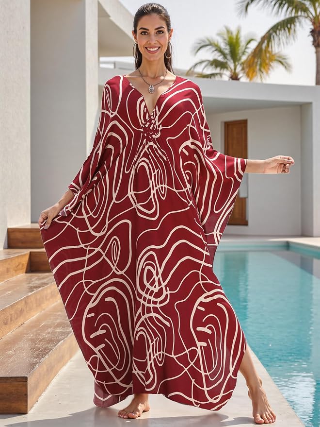 Mumu Dresses for Women Plus Size, Bohemian Kaftan Beach Cover Up Long Maxi Nightgown Soft Loungewear