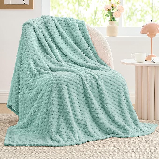 BEDELITE Haze Blue Throw Blanket for Couch, Soft Cozy Gift for Women, 50*60 | 3D Jacquard Decorative Fleece Blanket, Super Soft Plush Throws, Cute Birthday Gift for Women & Men, Suitable for All Seasons