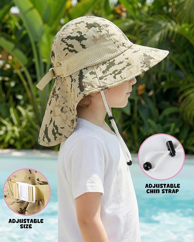 Toddler Baby Sun Hat Kids Summer Beach Essentials Adjustable Beach Hats with Bucket Wide Brim for Boys Girls Age 0-14 Years